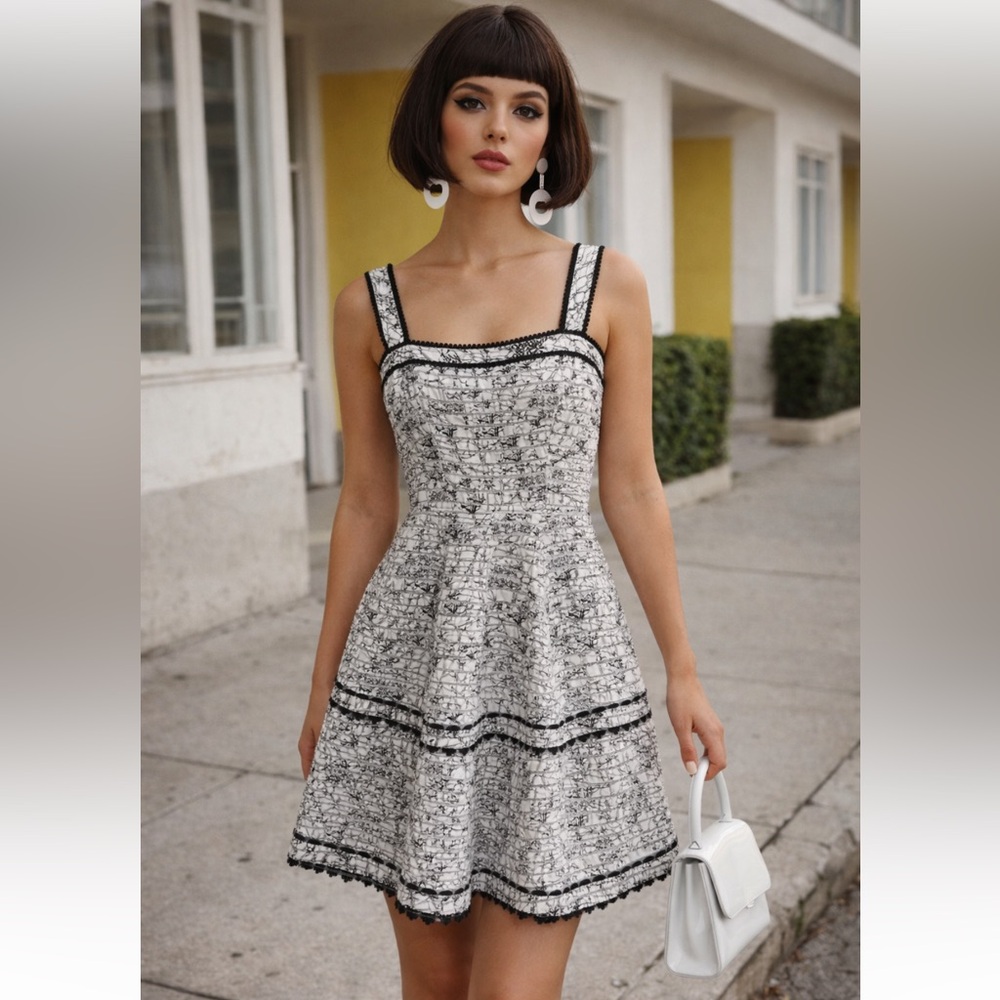 Anthropologie Black and White Tweed Mini Dress